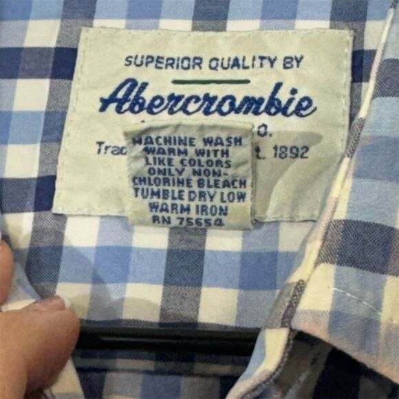 Y2K Abercrombie Blue Plaid Muscle Fit Button Down Shirt Embroidered Moose Prep - Picture 8 of 8